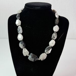 Vintage | Gems TV | Black White Gray Agate Stone Crystal Necklace